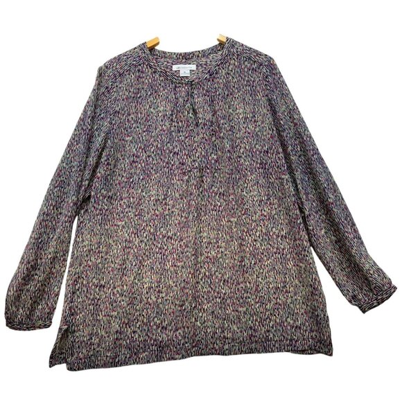 Liz Claiborne Womens Long Sleeve Sheer Blouse XL Colorful Multicolored - Picture 1 of 13